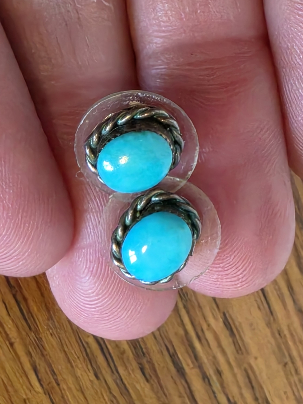 Turquoise Cabochon Rope-Frame Stud Earrings - vintage
